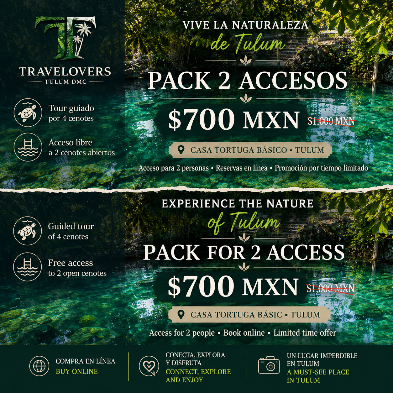 Pack 2 Tickets Cenotes Casa Tortuga